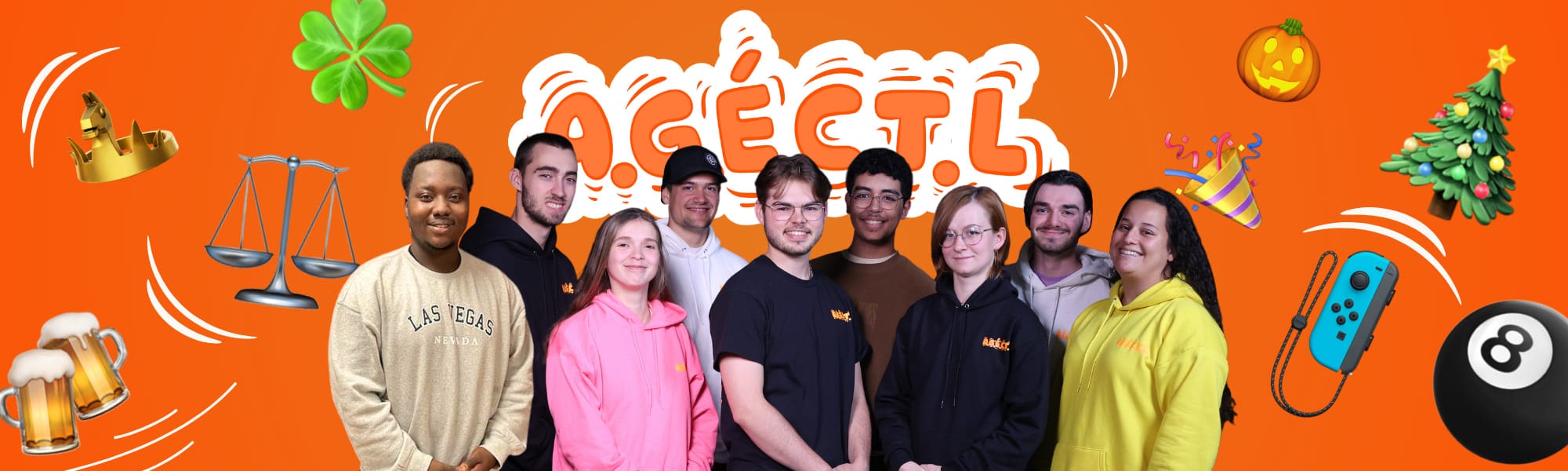 Photo de groupe de l'organisation étudiante de l'AGÉCTL du Cégep de Thetford. Photo prise en studio avec montage visuel.